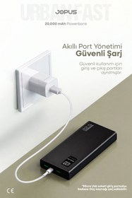 Resim Jopus 20000mAh PowerBank PD 22.5W Hızlı Şarj - Dijital Ekranlı - Taşınabilir Şarj Cihazı - Siyah JP-P12 