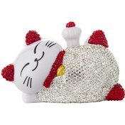 Resim LUCKY CAT Şans Kedisi Sallanan Pati Güneş Enerjili Araç Süsü / Keyif Lucky Cat Taşlı Kırmızı Kolyeli 11 X 7 X 