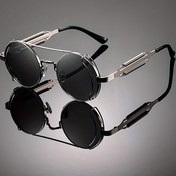 Resim 1 adet Vintage Yuvarlak Moda Gözlüğü Çift Köprü ve Yay Menteşeli - Tam Çerçeveli, Polikarbonik Lensler, Erkekler için Dayanıklı Metal Çerçeve, İdeal, Gözlük, Şık Gözlük, Dayanıklı Gözlük 
