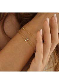Resim Queen Silver Jewelry 925 Ayar Gümüş 3 Zincirli Bileklik Zirkon Taşlı Altın 