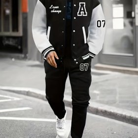 Resim Erkek 2'li A07 Şık Günlük Spor Beyzbol Ceket Seti - Baskılı A07 İç Giyim ve Şapka Hariç - Yıldızlı OBM 