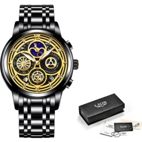 Resim Hanyang Siyah Altın Lıge 2022 Yeni Moda Erkek Izle Takvim Paslanmaz Çelik Üst Marka Lüks Spor Chronograph Kuvars Izle Relogio Masculino + Kutu (Yurt Dışından) 