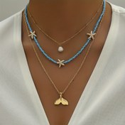 Resim Kadınlar için Altın Tonlu, Deniz Temalı Tasarımıyla Imitasyon İnci ve Cam Şansöllerli 2 adet Bohem Starfish ve Denizkızı Kolye - Günlük Kullanım, Plaj Tatilleri ve Hediyeler için Mükemmel, Plaj Aksesuarları|Vintage Tarzı Takı|KC Altın Kaplama 
