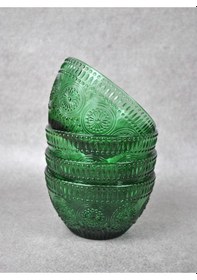 Resim 4 Adet Zümrüt Yeşili Cam Bowl Kase Çorba Sunum Kahvaltılık Yulaf 