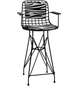 Resim Knsz orta boy tel bar sandalyesi 1 li mağrur syhbonar kolçaklı sırt minderli 65 cm oturma yüksekliği mutfak bahçe cafe ofis 
