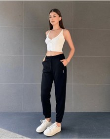 Resim Paça Lastikli Rahat Kumaş Eşofman Siyah - S / Siyah Siyah 