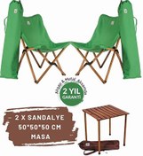 Resim Bag The Joy Kahverengi İskelet Yeşil Kılıf Sandalye ve 50x50x50 CM Kahverengi Ahşap Katlanır Masa Seti 