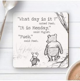 Resim Winnie The Pooh 6 Pcs Sarcastic Funny Monday Friend Gift Wood Coaster 
