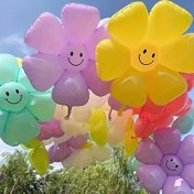 Resim 5 adet Macaron Mutlu Yüz Papatya Balonları, Ev, Bahçe, Doğum Günü Partisi, Düğün Dekoru, Şenlik Kutlaması Malzemeleri, Hawaii Teması, Elektrik Gerektirmez, Karışık Renkli Alüminyum Film Yuvarlak Balonlar 