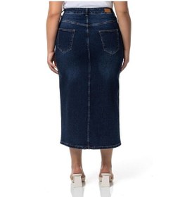 Resim Disentis Büyük Beden Önden Yırtmaç Detaylı Beş Cepli Midi Denim Lacivert Etek-lacivert Lacivert 