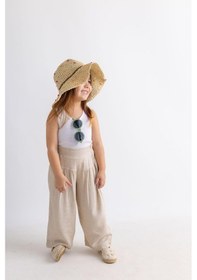 Resim Oliven The Kid Oliventhekid Korsajlı Büzgülü Keten Kız Çocuk Pantolon Bej Bej 