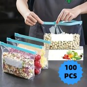 Resim 100 Adet Yeniden Kullanılabilir Şeffaf Saklama Torbası - Dayanıklı Plastik, Renkli Etiketler, Meyve, Sebze, Fasulye ve Yemek Hazırlama Düzenleme Keseleri 