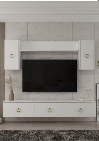 Resim 1348tv180-1dd Duvara Montaj Tv Sehpası,tv Ünitesi Beyaz-altın Beyaz-altın 