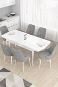 Resim Canisa Concept Taç Serisi 80x132 Açılabilir Mutfak Masası Takımı Beyaz Masa 6 Gri Sandalye 