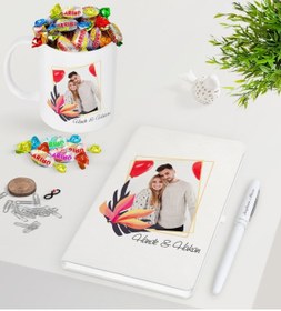 Resim Bk Gift Kişiye Özel Isimli Fotoğraflı Beyaz Defter Kalem Kupa Ve Haribo Şeker Hediye Seti-27 