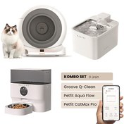 Resim Groove Q-Clean Otomatik Kedi Tuvaleti Gri - Petfit Aqua Flow Akıllı Su Pınarı - Petfit CatMax Pro Otomatik Mama Kabı 