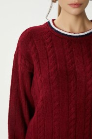 Resim Ritnice Kadın Kolej Temalı Bordo Triko Kazak Bordo 