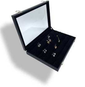 Resim Richbox Küpe Kolye Takı Kutusu Siyah İçi Alkantara Süet 