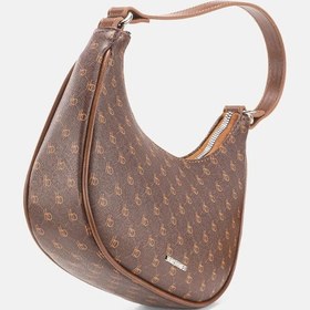Resim Housebags Kadın Vintage Kahverengi Logo Desenli Yarım Ay Kol Çantası Logo Desenli Kahverengi 