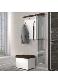 Resim Dekorister Lonya Aynalı Sandıklı Puflu Portmanto Beyaz-Ceviz 