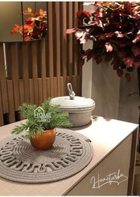 Resim 1 Adet Supla 1 Adet Ekmek Sepeti Takım, Jüt Supla, Amerikan Servis, Tabak Altlığı, Ekmek Sepeti Gri 