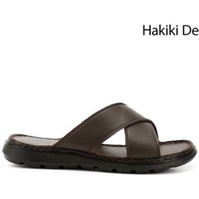 Resim Gönderi(R) Gönderir Kahverengi Çapraz Bantlı Hakiki Deri Terlik Kahverengi 