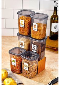 Resim 6 Adet Etiketli Square Kare Erzak Saklama Kabı Seti 1200 Ml - Sert Kapak 1.2 Litre Çok Renkli 