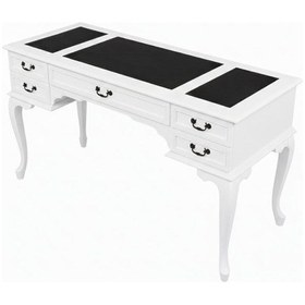 Resim Realm Fransız Retro Deri Ahşap Çalışma Masası 75x140 Beyaz - Siyah 