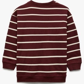 Resim Kız Bebek Şardonlu Ayıcık Baskılı Uzun Kollu Bisiklet Yaka Çizgili Sweatshirt 