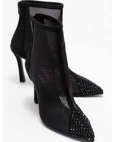 Resim Samuel Siyah Süet Transparan Fileli Taşlı Arkadan Fermuarlı Kadın Topuklu Bot Siyah Süet 