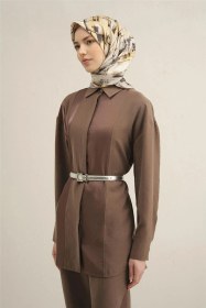 Resim Armine Soyut Desenli Saf İpek Twill Eşarp 9350d 31 BEj 