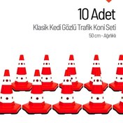 Resim İleri Trafik 10 Adet Klasik Kedi Gözlü Trafik Konisi 50 cm Trafik Dubası 