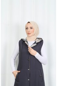 Resim HNT Hayrunnisa Tesettür Kapüşon içi Ekose Desen Detaylı Yelek Koyu Gri HNT8568 
