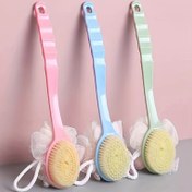Resim 1 adet Çift Taraflı Peeling Banyo Fırçası, Yumuşak Kıllar ve Banyo Topu ile - Uzun Sap, Yeniden Kullanılabilir Plastik, Banyo Kullanımı için İdeal, Banyo Peelingi | Ergonomik Sap | Yeniden Kullanılabilir Banyo Fırçası 