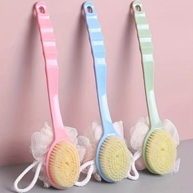 Resim 1 adet Çift Taraflı Peeling Banyo Fırçası, Yumuşak Kıllar ve Banyo Topu ile - Uzun Sap, Yeniden Kullanılabilir Plastik, Banyo Kullanımı için İdeal, Banyo Peelingi | Ergonomik Sap | Yeniden Kullanılabilir Banyo Fırçası 