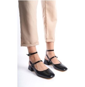 Resim Mubiano Mbbrz404-s Kadın Mary Jane Küt Burunlu Blok Kısa Topuklu Siyah Rugan Ayakkabı Siyah 