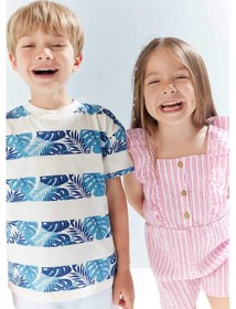 Resim DeFacto Erkek Bebek Bisiklet Yaka Palmiye Desenli Kısa Kollu Tişört E8373A525SMER98 Ekru 