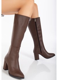 Resim Valery Topuklu Deri Çizme Siyah taba 