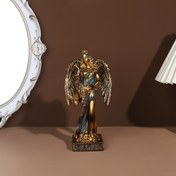 Resim 1 adet Yunan Zenginlik Tanrıçası Reçine Heykeli - Detaylı Tabanlı Şık Altın Kanatlı Tanrıça Figürü, Oturma Odası, Yatak Odası veya Ofis Dekoru için Mükemmel, Ev Dekorasyonu için Heykeller 