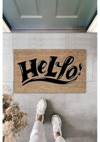 Resim Siyah Kapı Önü Paspası Hello Desen K-3276 