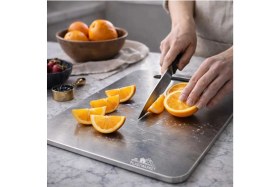 Resim Feyza Design Paslanmaz Çelik Kesme Tahtası Seti, Hijyenik ve Dayanıklı, Orta ve Xl Boy 