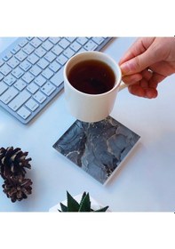 Resim Decorita Cam Bardak Altlığı Gri Gold Mermer 4'lü Takım 10 x 10 CM Gri 