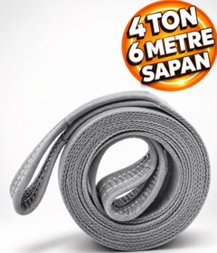 Resim Badem10 Sapan Polyester Spanzet 4 Ton 6 Metre Gri Sağlam Yük Kaldırma Taşıma İndirme Halat 