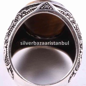Resim Tigers Eye Stone Jewelry Solid 925 Sterling Silver Men Ring - US: 13.25 / 71 mm / Turk: 31 