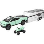 Resim 1:32 Tesla Kamyonet + Motosiklet Oyuncak Yeşil 