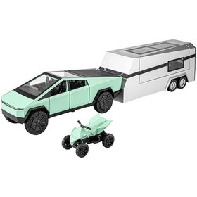 Resim 1:32 Tesla Kamyonet + Motosiklet Oyuncak Yeşil 