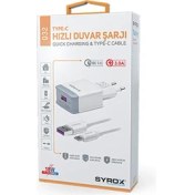 Resim Syrox Syrox Q32 Hızlı Şarj Aleti Type-C Girişli 3.0A Beyaz 