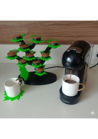 Resim Akçaağaç Dekoratif Kahve Kapsül Standı Ve 2 Adet Bardak Altlığı-çift Taraflı Kullanım-37 Mm Ve 46 Mm Kapsül Uyumlu-mavi Yeşil 