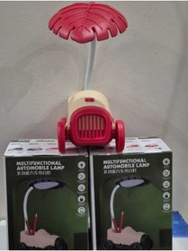 Resim Mugs and love Kırmızı -krem sevimli antika araba görünümlü masa lambası, kalemlik, telefon tutacağı 