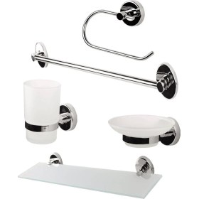 Resim Kupp Banyo Takımı Cam Sabunluk Havluluk Kağıtlık 5’li Banyo Aksesuar Seti 